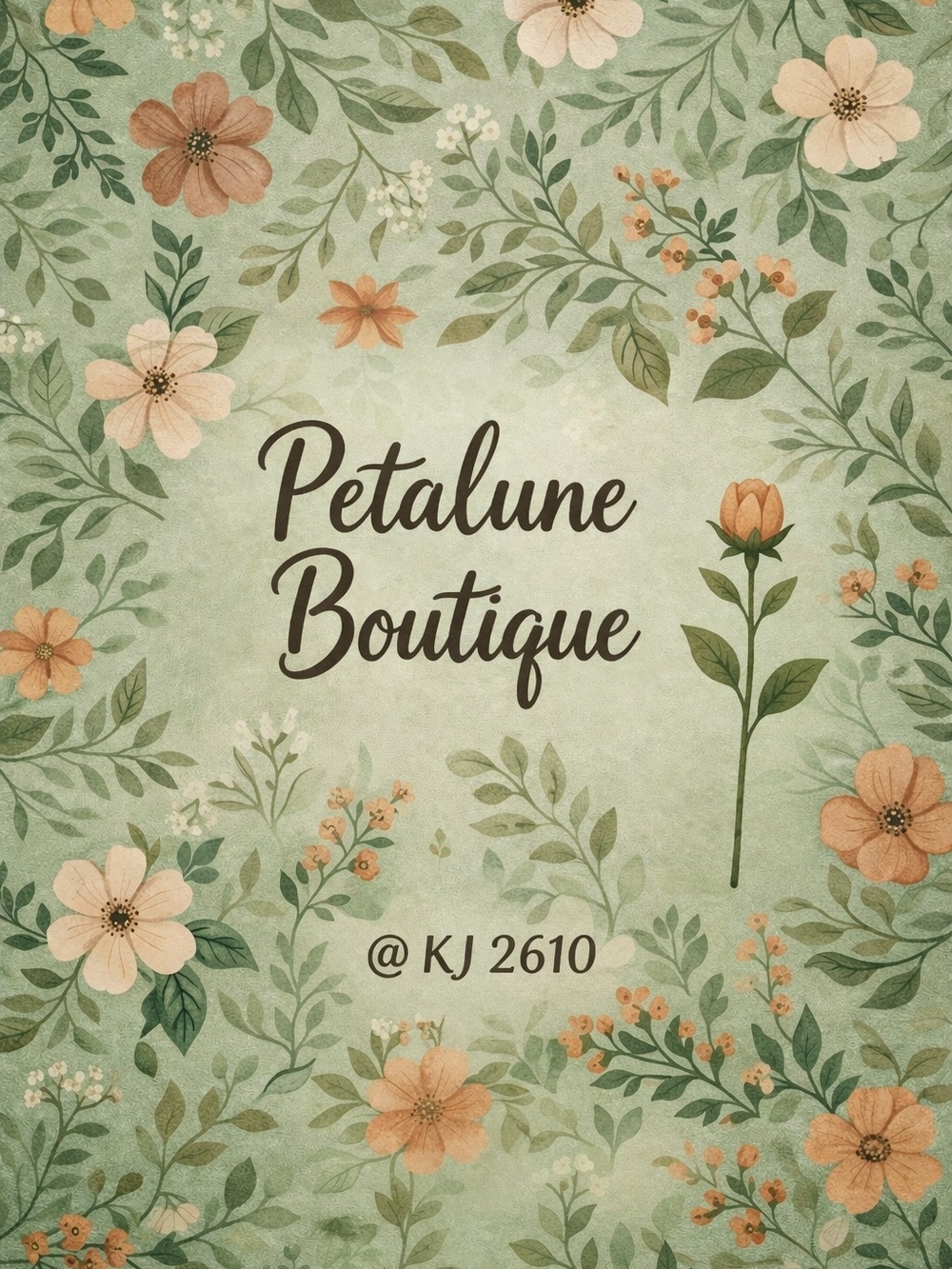 Petalune Boutique Floral Logo Print in Sage Green and Peach